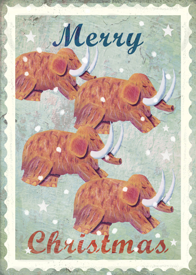Merry Christmas Woolly Mammoths Pack of 5 Greeting Cards